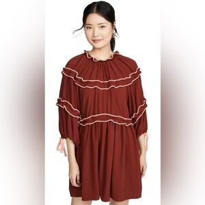 Hofmann Copenhagen Women’s Murielle Crepe Ruffle Dress In Burnt Henna Size 42